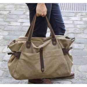 Zede Paris W2114 Brown Waxed Canvas Travel Bag Leather Trim NWT minimalist